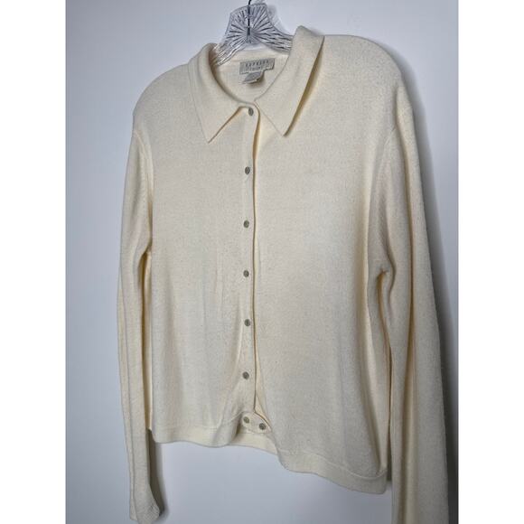 Vintage 70s Express Tricot Ivory Collared Cardigan Sweater Hong Kong Medium - Picture 9 of 11